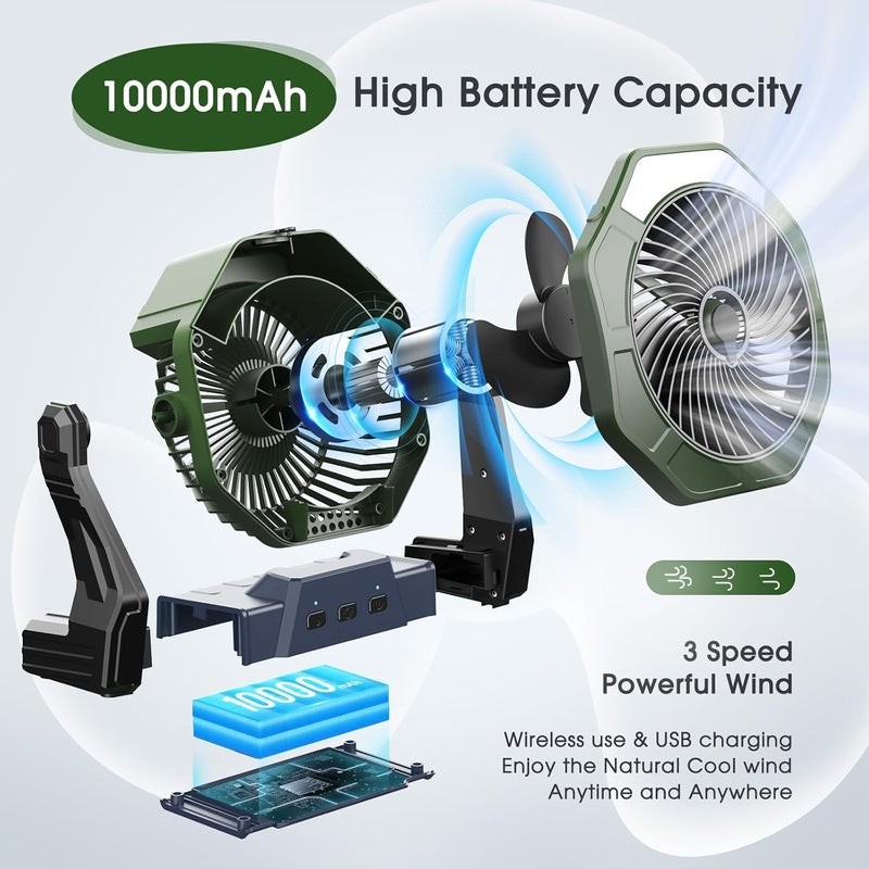 Ausic 10W Solar Fan with Mister, Misting Camping Fan with Solar Panel, Portable Outdoor Fans, 8 Inch Battery Operated Rechargeable Cooling Fans with Water Spray for Travel/Beach/Chicken Coop - Image 4